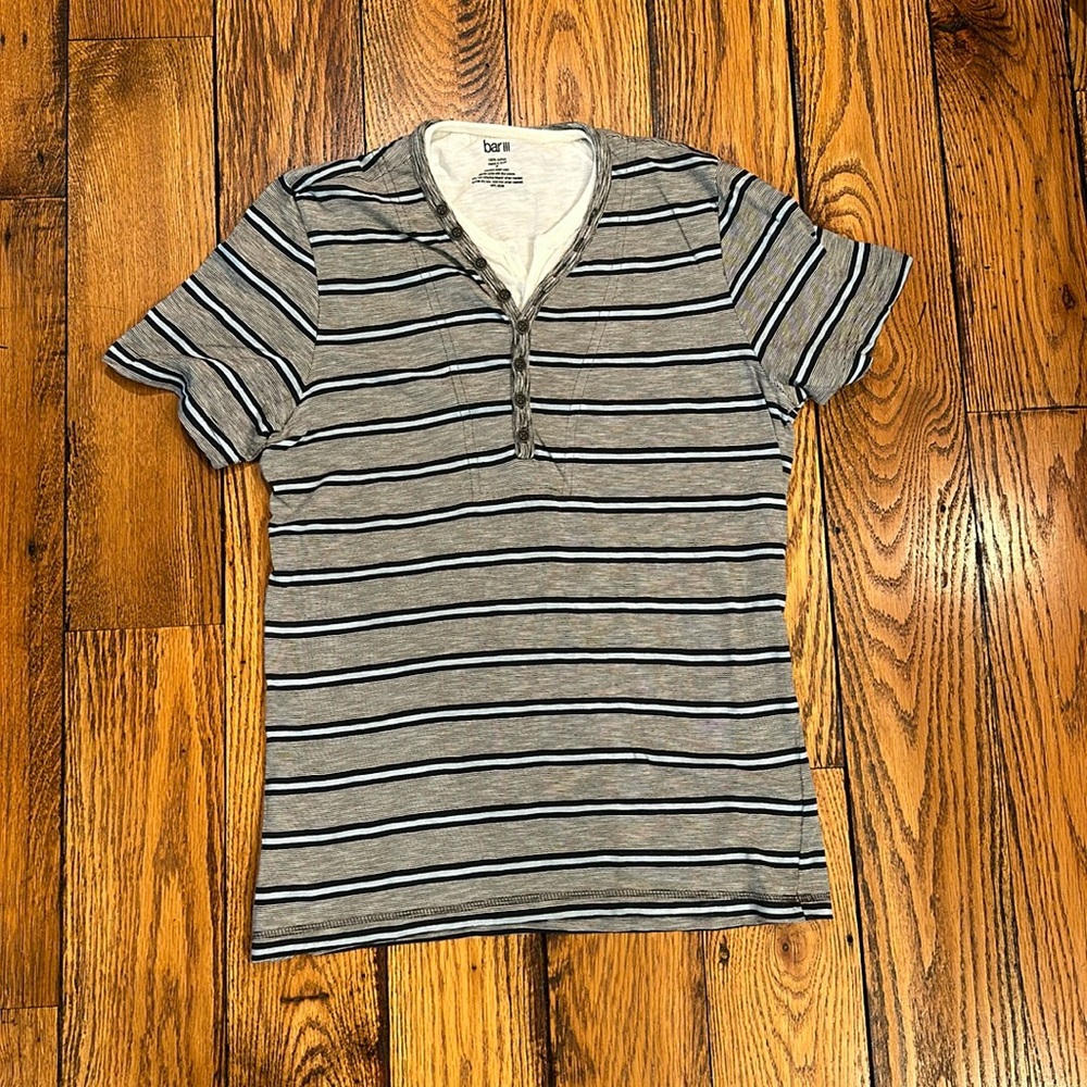 BAR III MENS STRIPED COTTON SIZE SMALL SHIRT WITH PARTIAL WHITE LAYER & BUTTONS